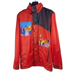 POLER NWOT Men’s Orangish Red Windbreaker with Contemporary Designs Zip Size M